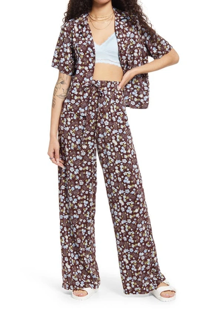 Bp. Retro Print Button-up Shirt In Brown- Blue Misty Floral