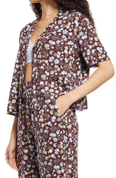 Bp. Retro Print Button-up Shirt In Brown- Blue Misty Floral