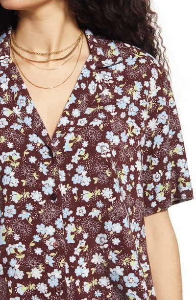 Bp. Retro Print Button-up Shirt In Brown- Blue Misty Floral