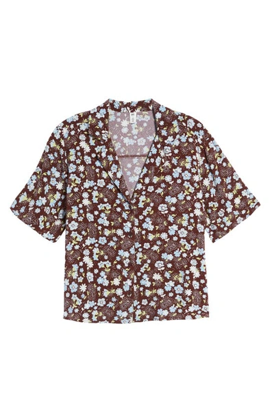 Bp. Retro Print Button-up Shirt In Brown- Blue Misty Floral