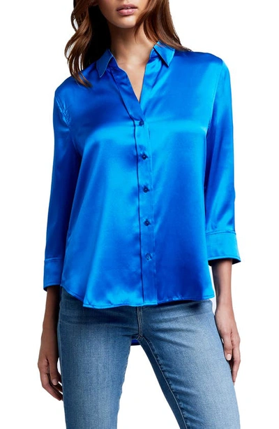 Shop L Agence Dani Silk Charmeuse Blouse In Electric Blue