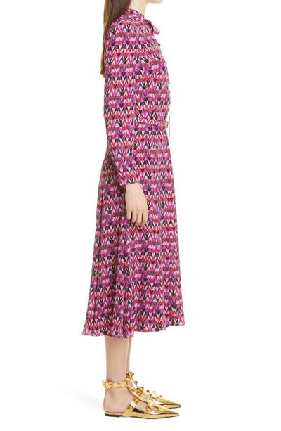 Shop Valentino Optical V Print Long Sleeve Silk Shirtdress In Pink/ Multicolor