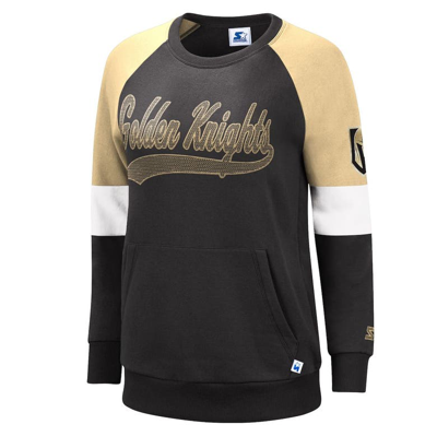 Shop Starter Black/gold Vegas Golden Knights Playmaker Raglan Pullover Sweatshirt