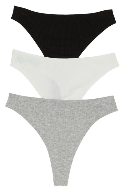 Shop Honeydew Intimates Linds 3-pack Thongs In Black/ivory/heather Grey