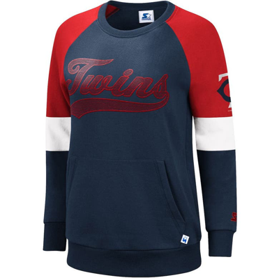 Shop Starter Navy/red Minnesota Twins Playmaker Raglan Pullover Sweatshirt