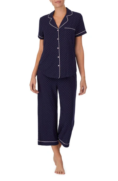 Shop Kate Spade Capri Short Sleeve Pajamas In Navy Print