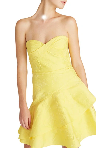 ml Monique Lhuillier Jacquard Strapless Minidress In Daffodil