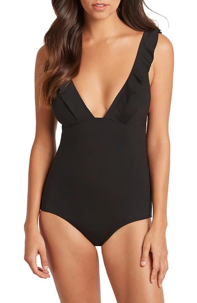 Shop Sea Level Frill One-piece Swimsuit In Black