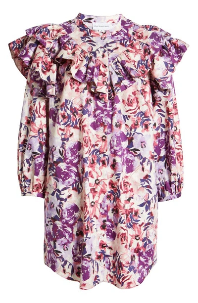 Shop Something Navy Floral Print Ruffle Shift Dress In Purple Combo