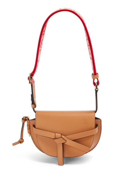 Shop Loewe Mini Gate Leather Convertible Bag In Warm Desert