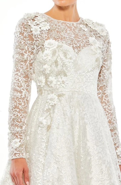 Shop Mac Duggal Floral Lace Long Sleeve A-line Gown In White