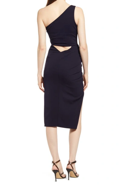 Shop Katie May New Age Ruched One Shoulder Body-con Cocktail Dress In Navy