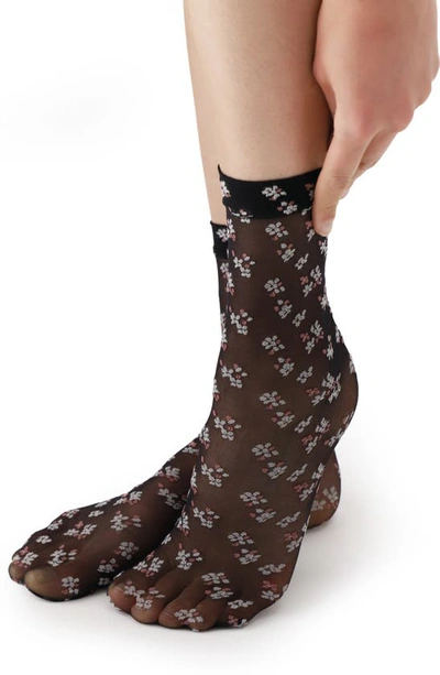 Shop Oroblu Blossom Crew Socks In Black Colors