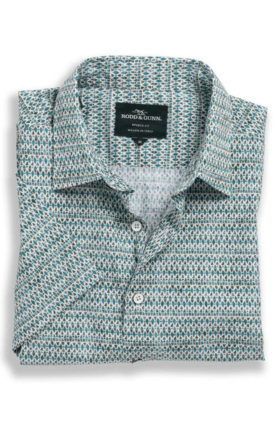 Shop Rodd & Gunn Kirkwood Sports Fit Geo Print Short Sleeve Button-up Shirt In Sage