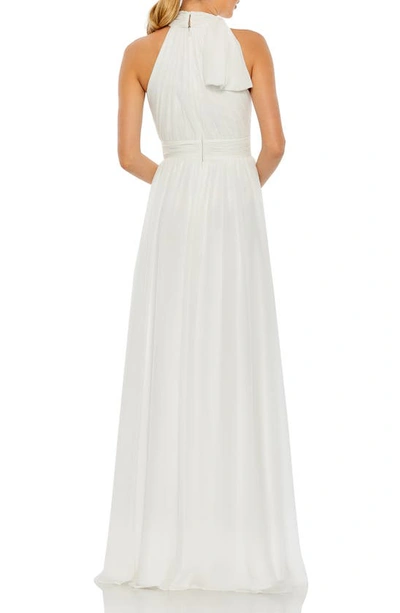 Shop Ieena For Mac Duggal High Neck Ruched Chiffon A-line Gown In White