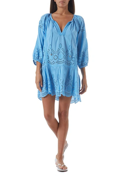Shop Melissa Odabash Ashley Eyelet Detail Cotton Cover-up Tunic In Blue