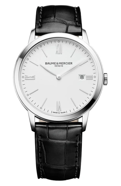 Shop Baume & Mercier Classima Leather Strap Watch, 40mm In Black