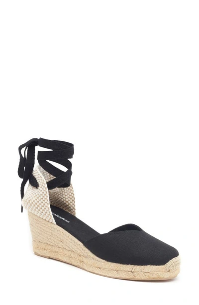 Shop Soludos Lyon Ankle Wrap Wedge Espadrille In Black