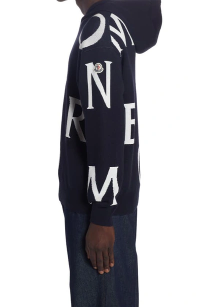 Shop Moncler Oversize Logo Intarsia Hoodie In Dark Navy