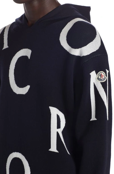 Shop Moncler Oversize Logo Intarsia Hoodie In Dark Navy