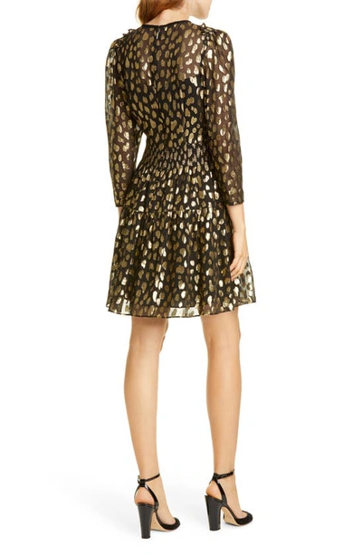 Shop Rebecca Taylor Leopard Metallic Long Sleeve Dress In Black Combo