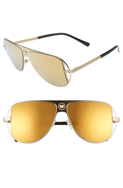 Shop Versace 57mm Pilot Aviator Sunglasses In Gold/ Gold Mirror