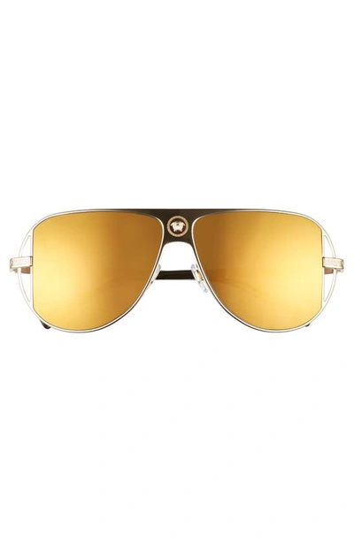 Shop Versace 57mm Pilot Aviator Sunglasses In Gold/ Gold Mirror