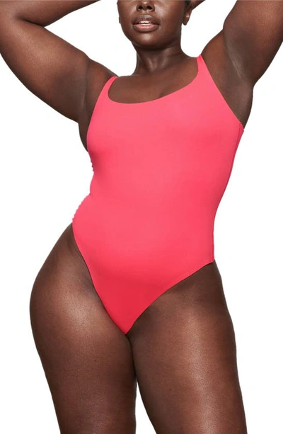 Shop Skims Fits Everybody Square Neck Sleeveless Bodysuit In Ultra Pink