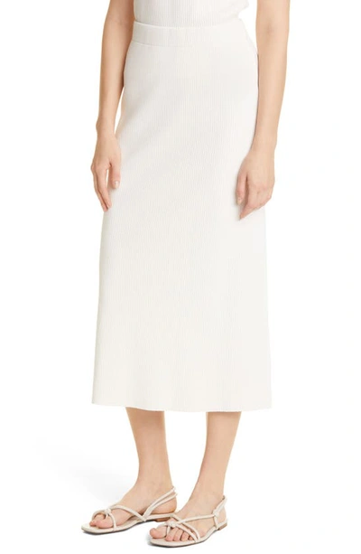 Vince Ribbed Midi Pencil Skirt In Off White