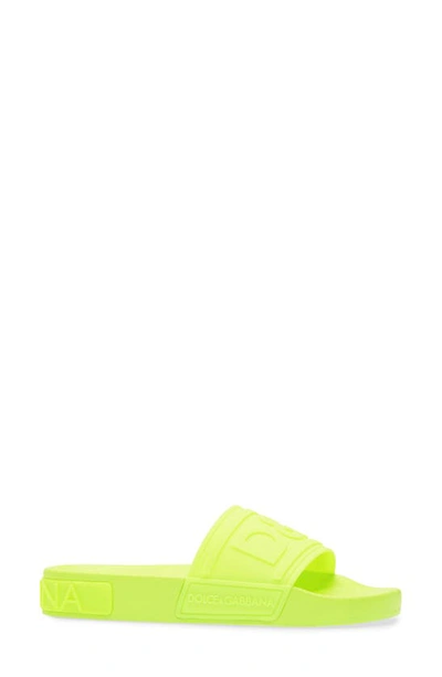 Shop Dolce & Gabbana Logo Slide Sandal In Fluorescent Yellow