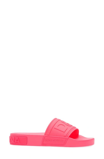 Shop Dolce & Gabbana Logo Slide Sandal In Fluorescent Fuchsia