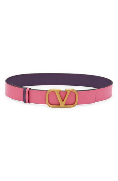 V Logo Signature 40 Leather Belt in Pink - Valentino Garavani
