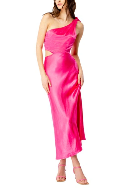 Shop Bardot Audrey One-shoulder Maxi Dress In Pop Pink