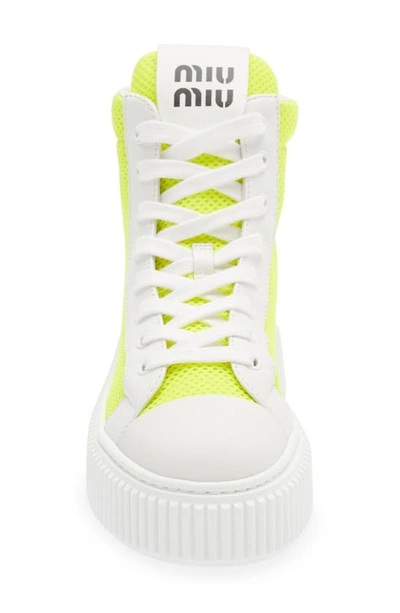 Shop Miu Miu Logo High Top Sneaker In F0l0f Giallo Fluo/bianco