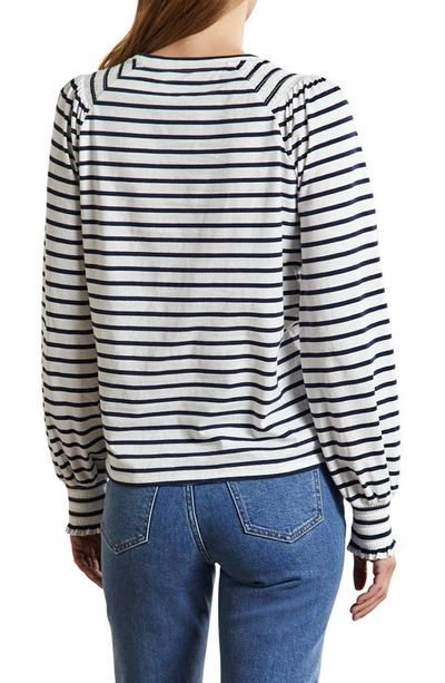 Shop Boden Stripe Blouson Sleeve Top In Ivory / Navy Stripe