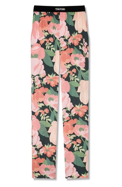 Shop Tom Ford Floral Print Stretch Silk Pajama Pants In Coral