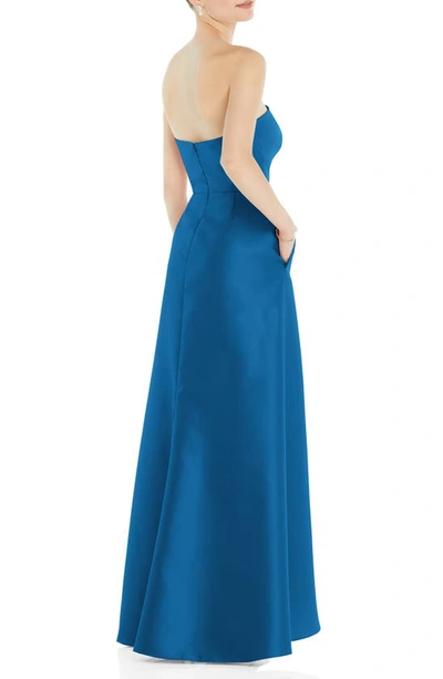 Alfred Sung Strapless Satin Gown In Classic Blue