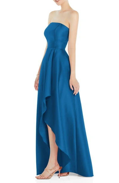 Alfred Sung Strapless Satin Gown In Classic Blue