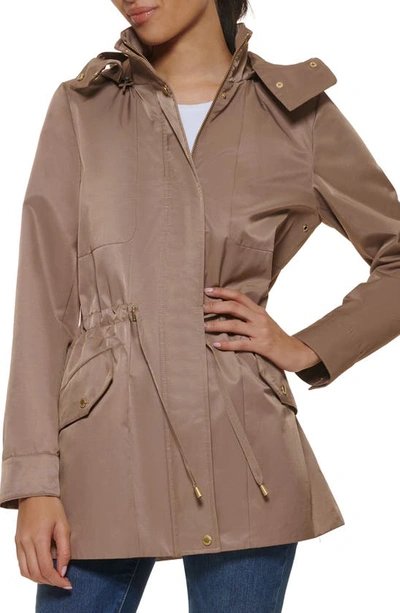 Shop Cole Haan Short Rain Jacket In Truffle