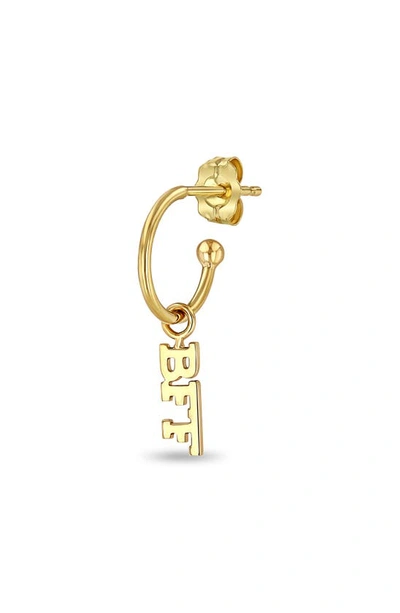 Shop Zoë Chicco Tiny Letters Bff Single Drop Hoop Earring In 14k Yellow Gold