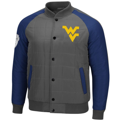 Shop Colosseum Charcoal/navy West Virginia Mountaineers 1940s Bomber Raglan Full-snap Jacket