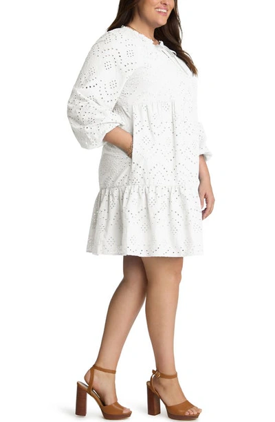 Shop Adyson Parker Long Sleeve Cotton Eyelet Dress In Cloud White
