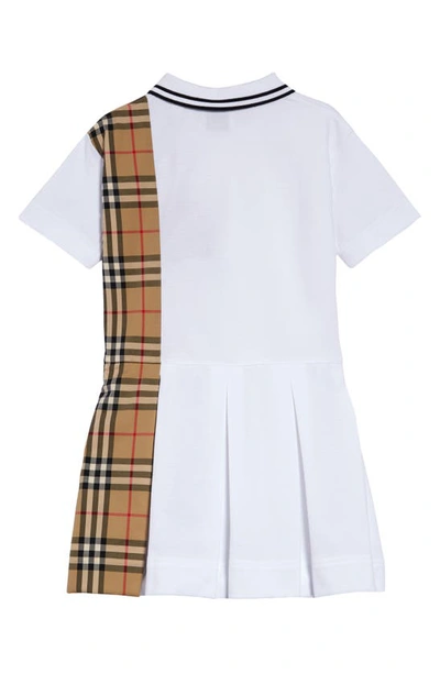 Shop Burberry Kids' Serena Check Panel Piqué Cotton Dress In White