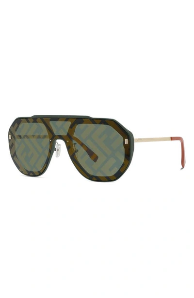 Shop Fendi The Ff  Evolution Mask Sunglasses In Gold / Green Mirror