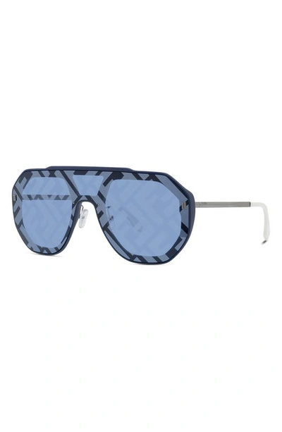 Shop Fendi The Ff  Evolution Mask Sunglasses In Matte Dark Ruth / Blu Mirror