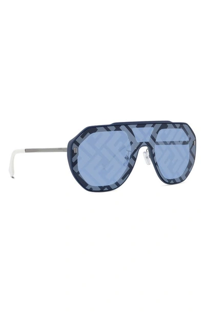 Shop Fendi The Ff  Evolution Mask Sunglasses In Matte Dark Ruth / Blu Mirror