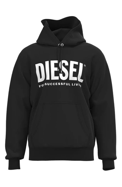 Shop Diesel Logo Graphic Cotton Hoodie In Deep/ Black