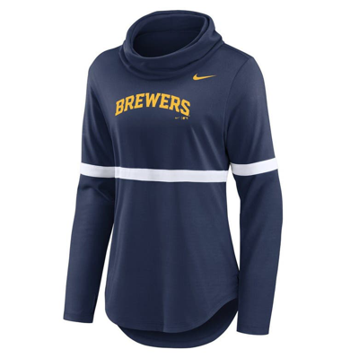 Shop Nike Navy Milwaukee Brewers Club Lettering Fashion Pullover Performance Sweatshirt