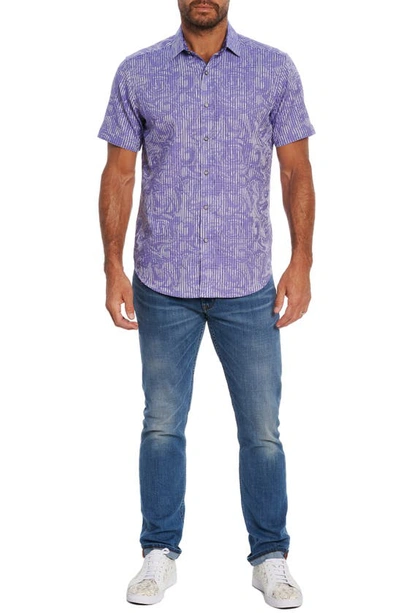 Shop Robert Graham Rum Swizzle Stretch Print Short Sleeve Button-up Shirt In Purple