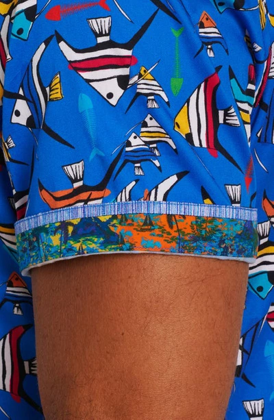 Robert Graham Gone Fishing Stretch Print Short Sleeve Button-up Shirt In Blue
